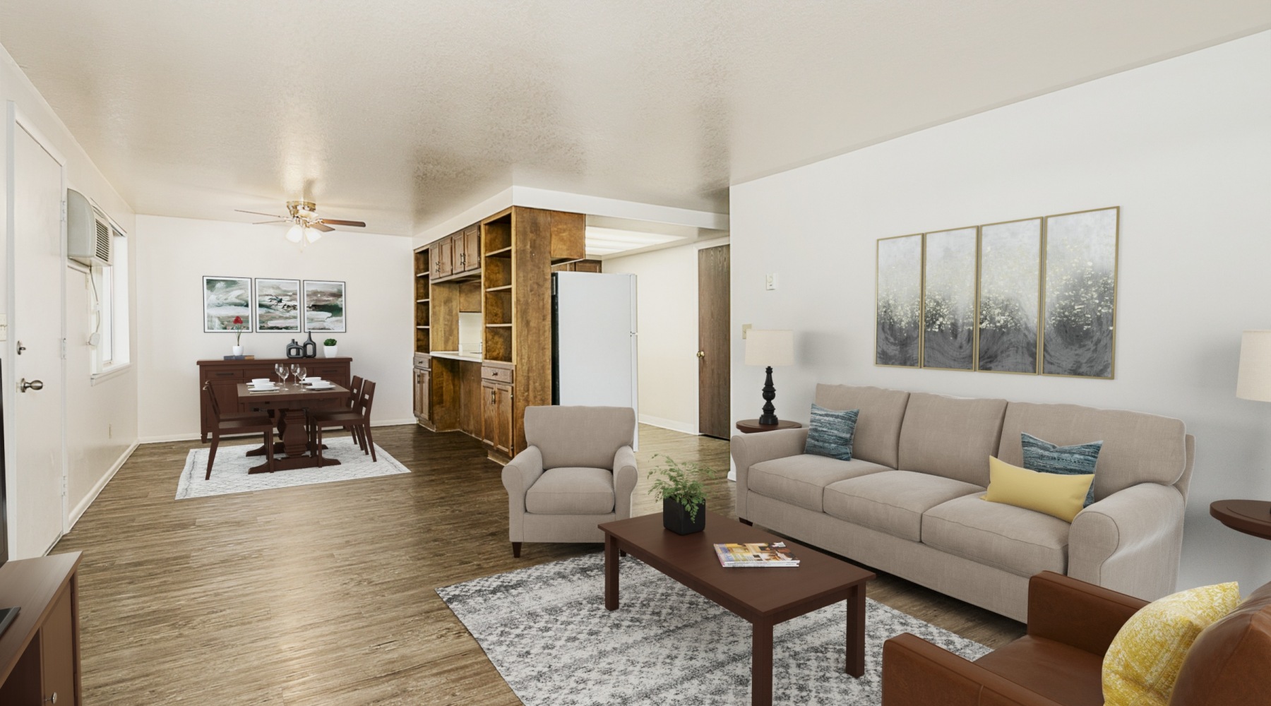 Open space living area with natural lighting